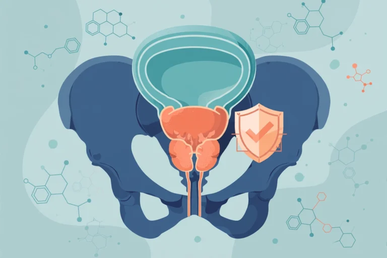 Medical illustration explaining testosterone and prostate health