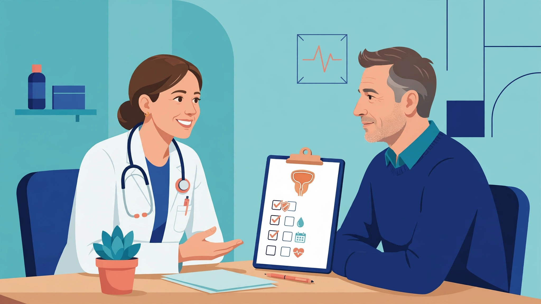 Doctor discussing testosterone and prostate health screening with a patient