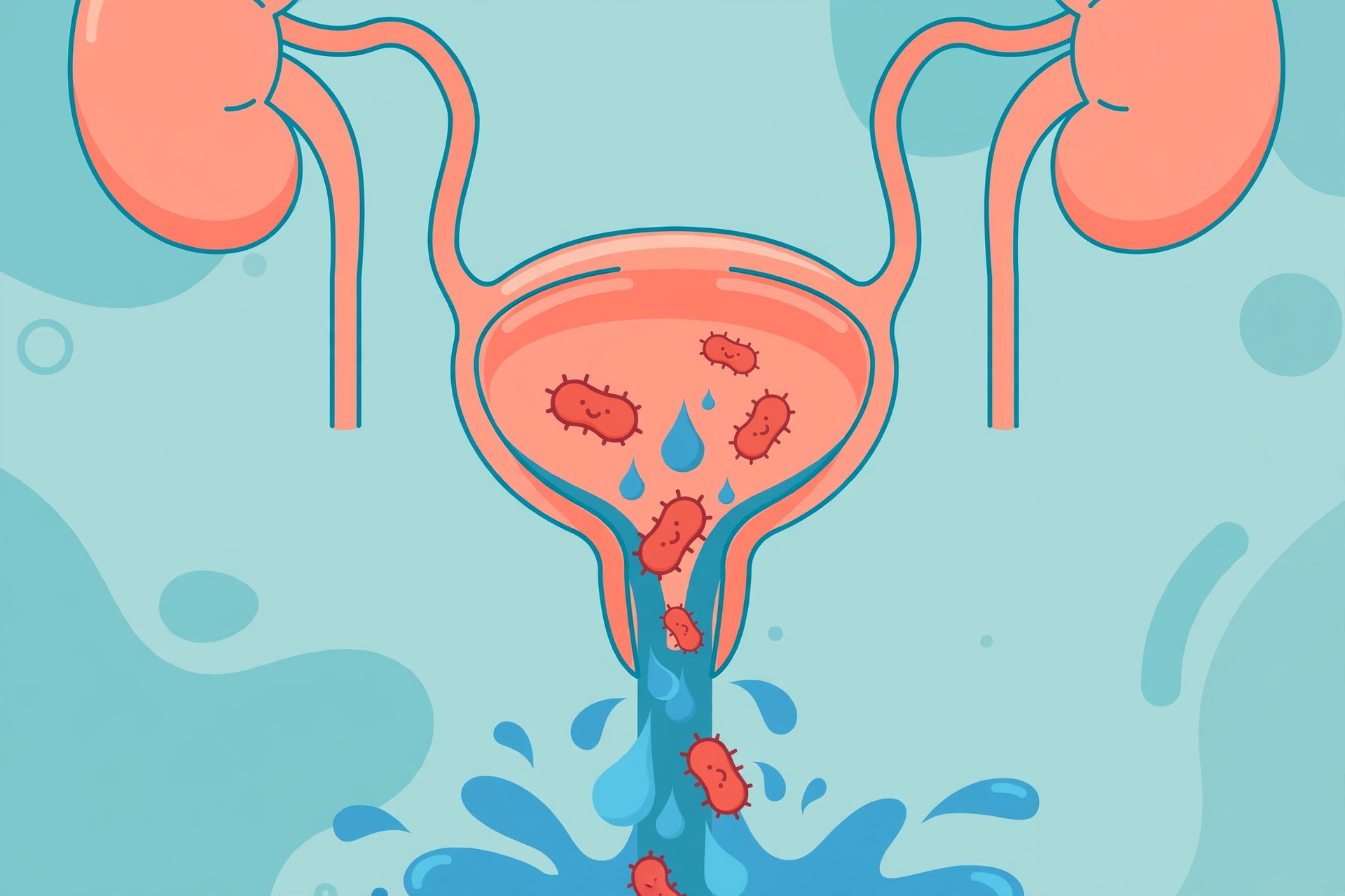 Illustration of bacteria in the urinary tract causing a UTI