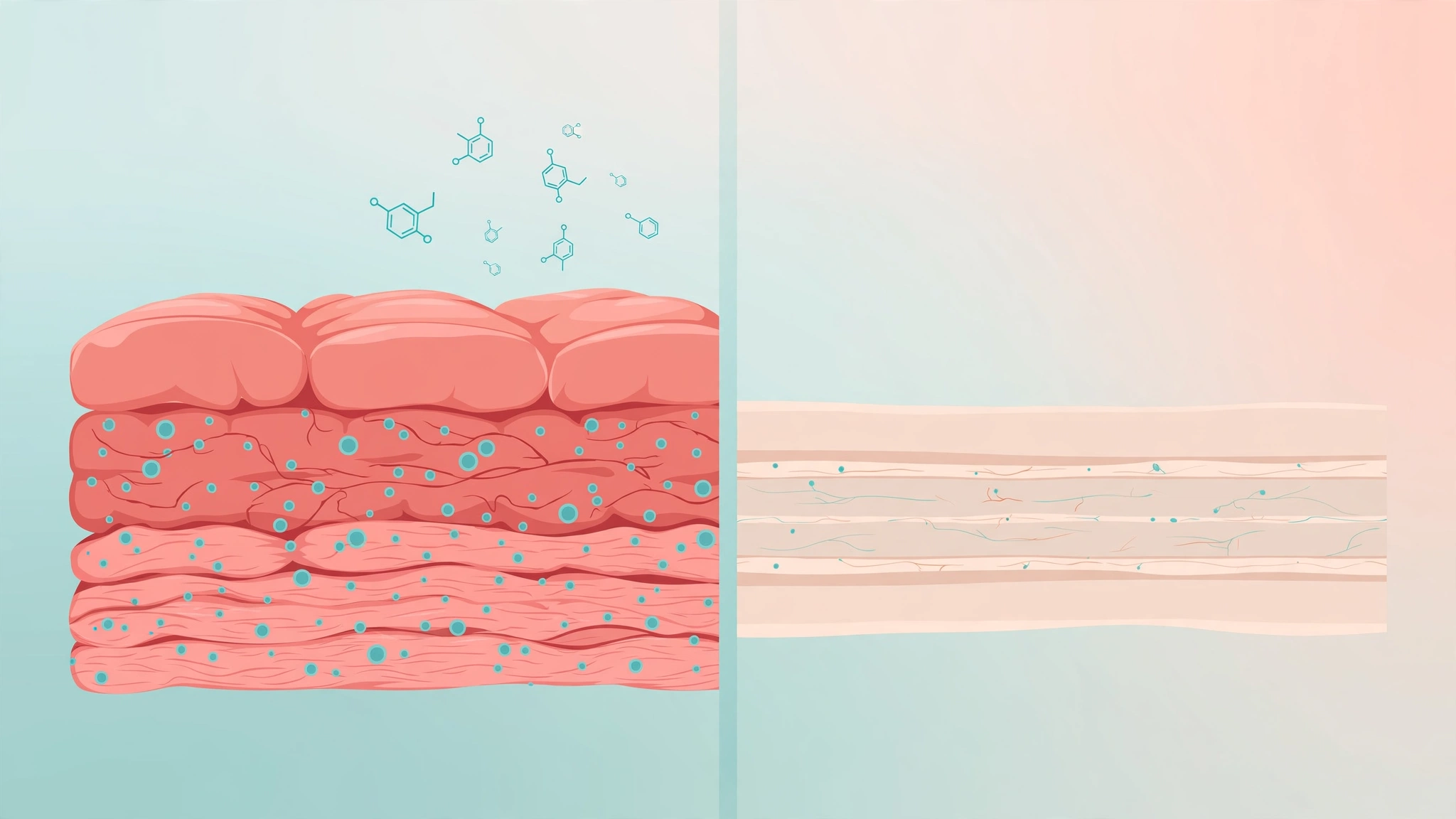 Vaginal atrophy treatment: illustration comparing healthy vaginal tissue with thin atrophied tissue