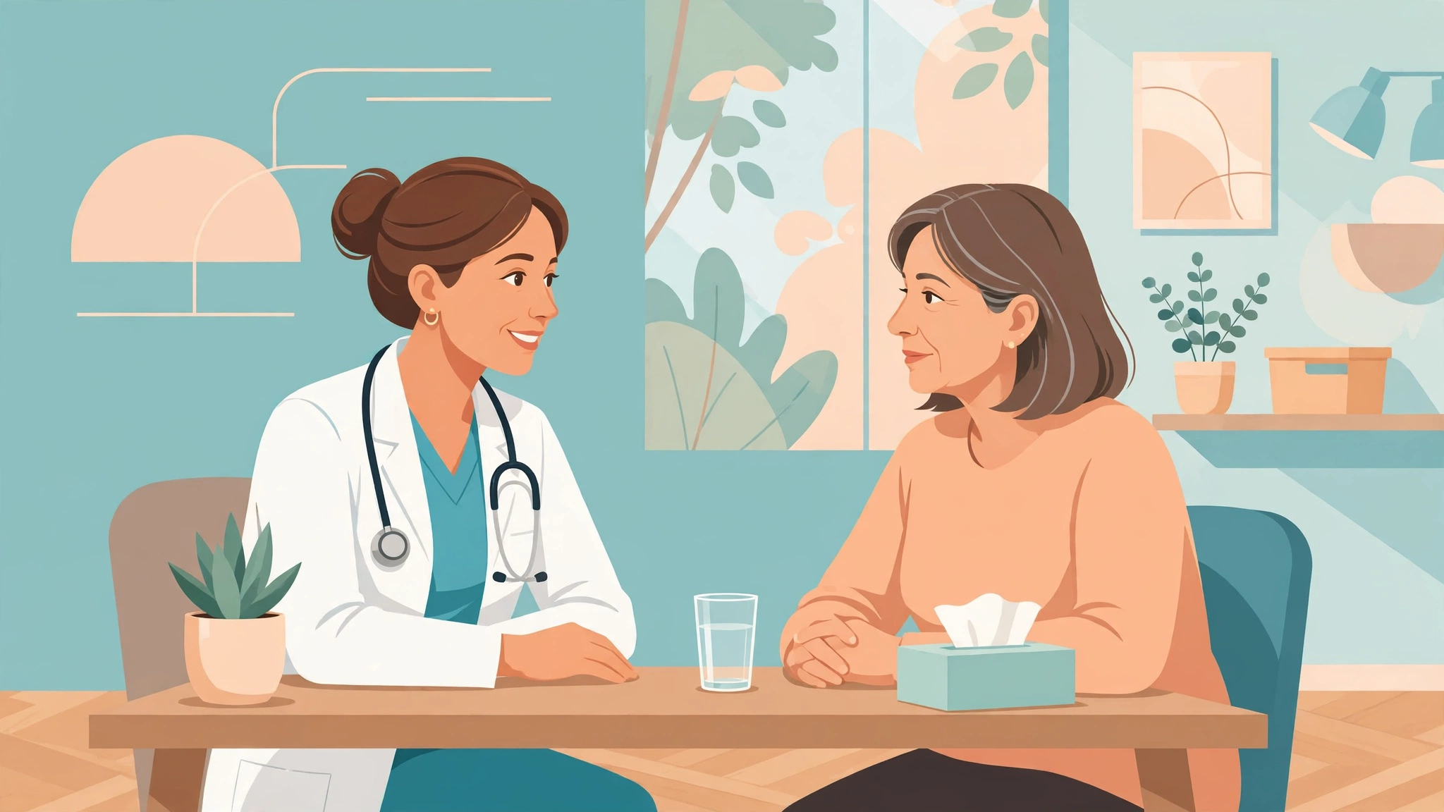 Doctor discussing vaginal atrophy treatment options with a patient