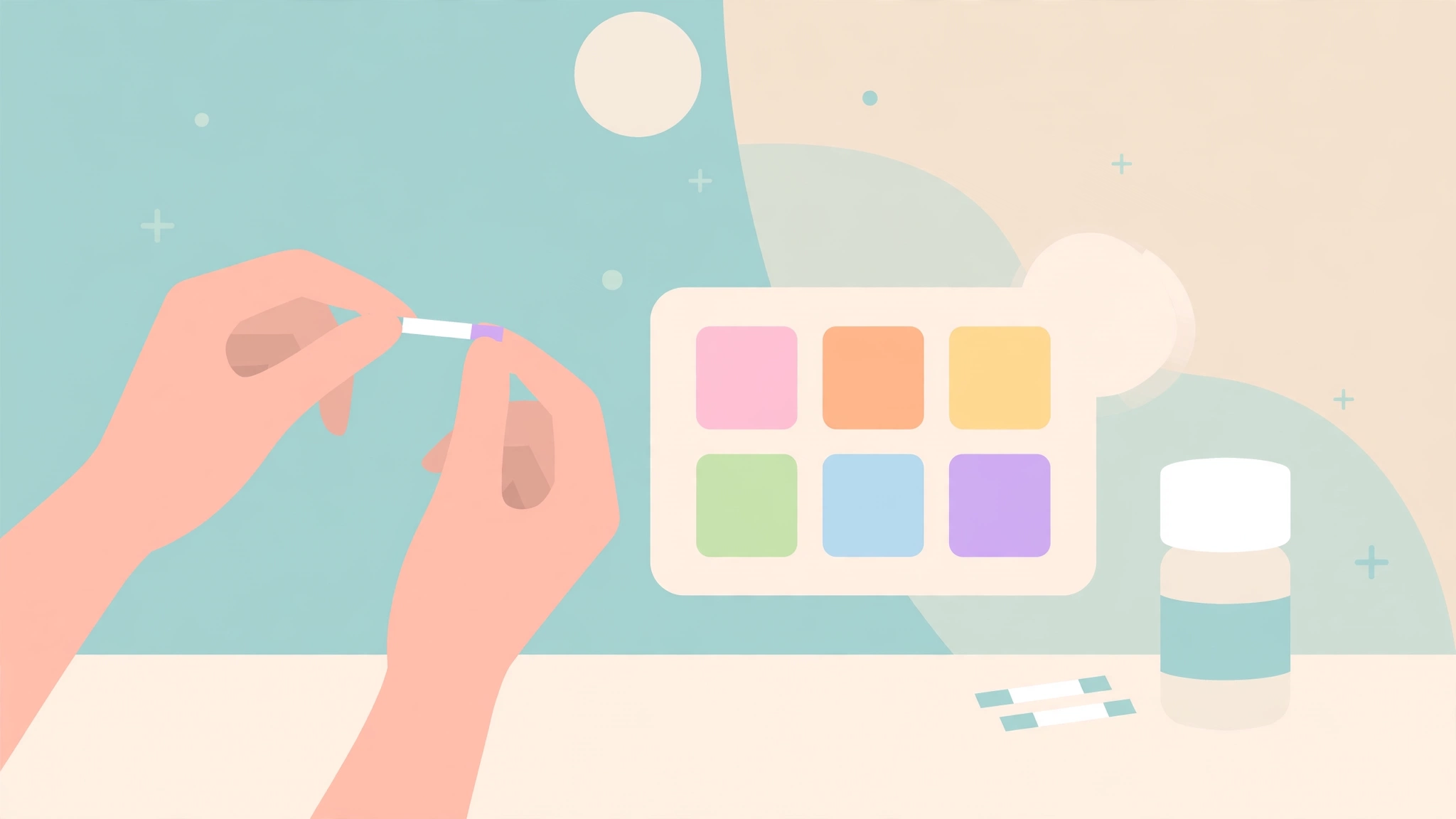 at-home vaginal pH test strip held next to a color comparison chart