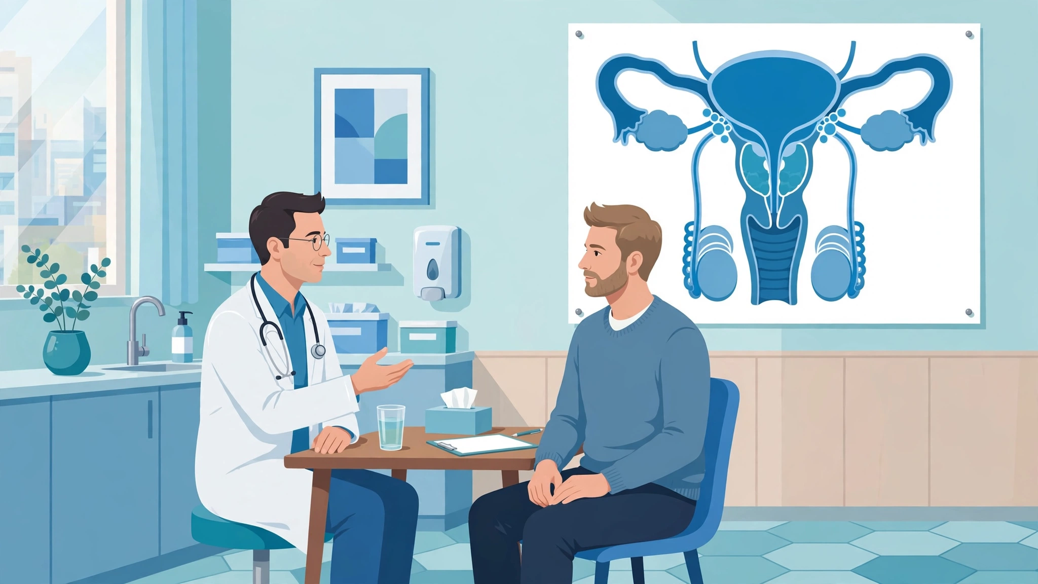 Urologist discussing varicocele and fertility treatment with a patient