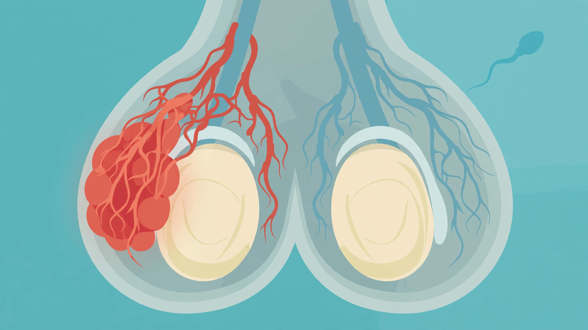Varicocele and fertility medical illustration showing enlarged scrotal veins