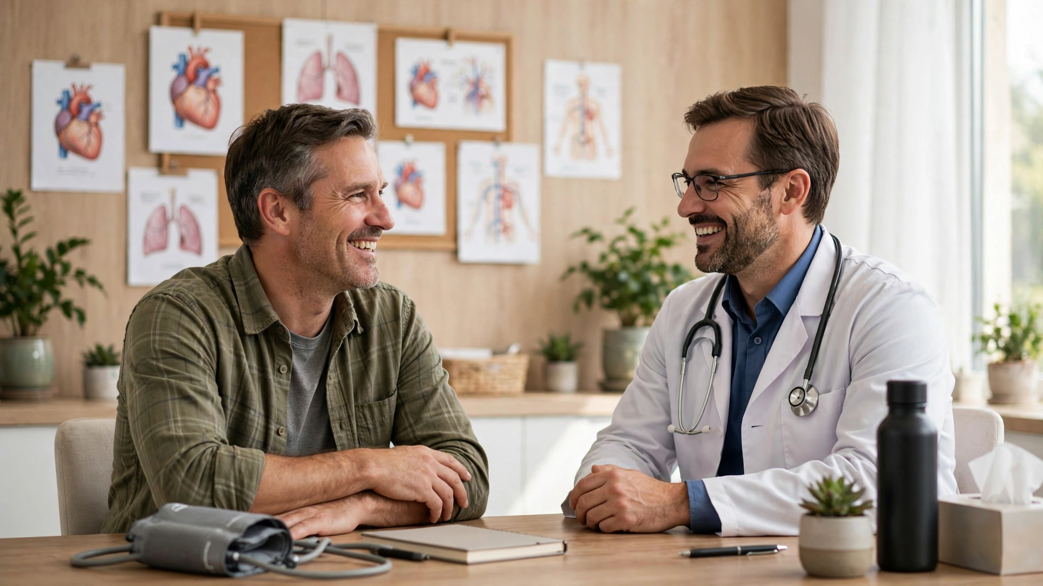 A man discussing erectile dysfunction treatment options with his doctor in a clinic