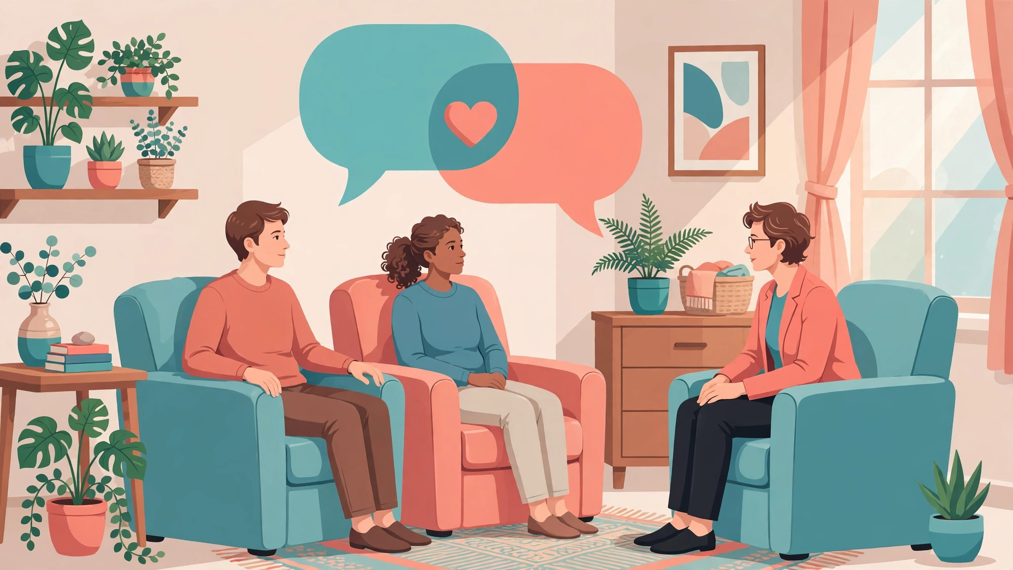 Couple deciding when to see sex therapist for relationship and intimacy help