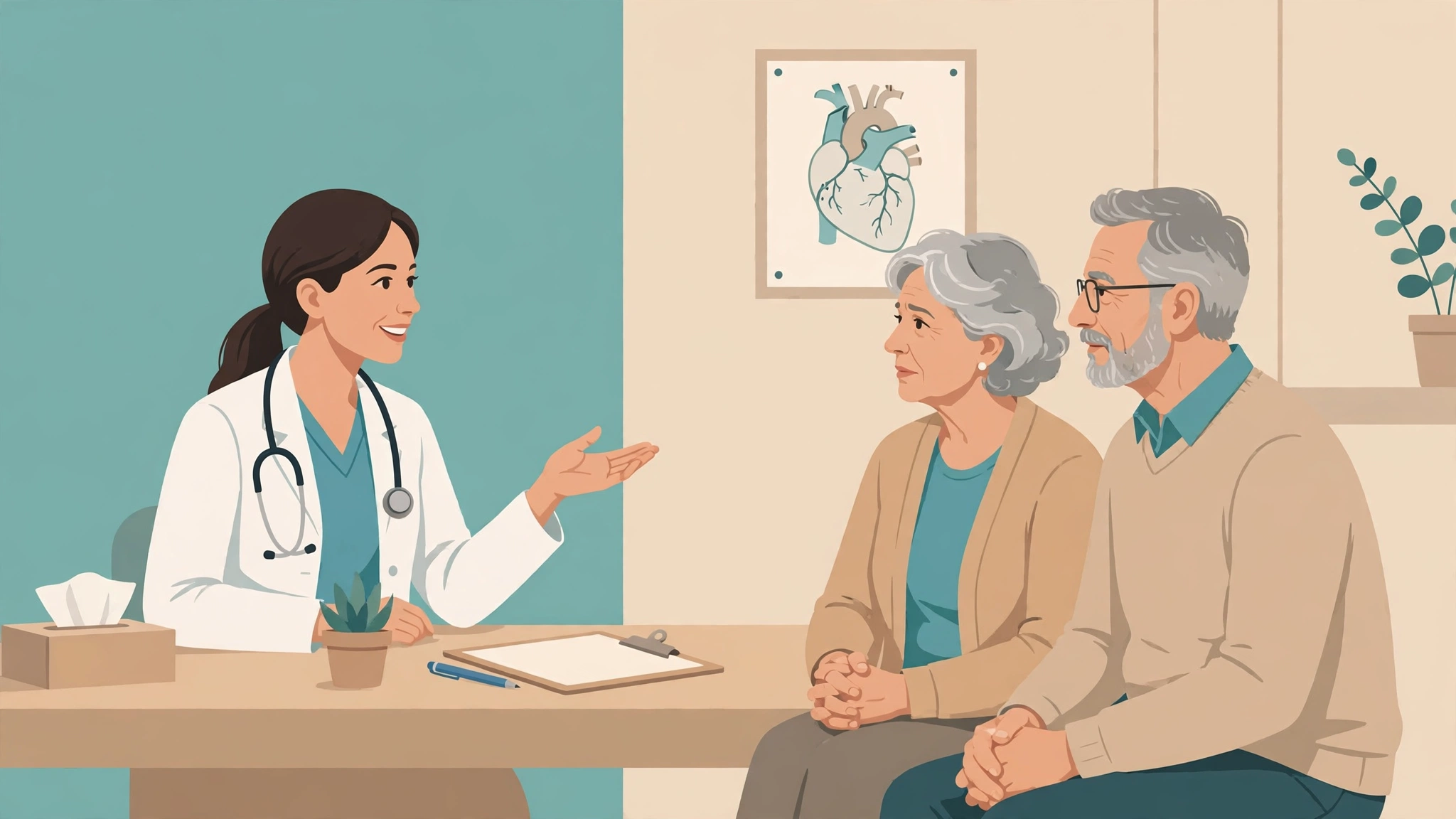 Doctor consulting a couple about painful intercourse after menopause