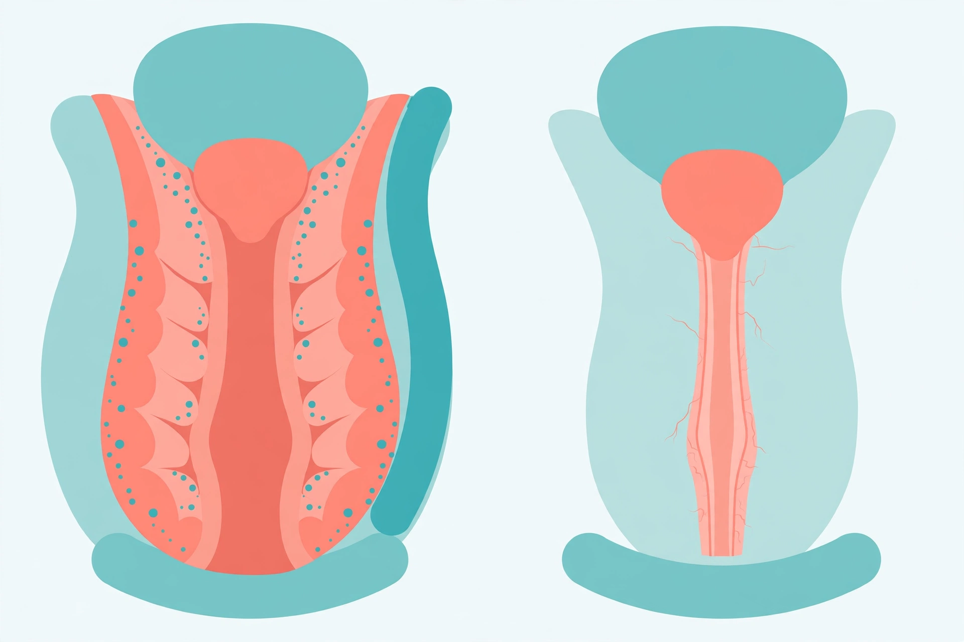 Medical diagram comparing healthy and thinning vaginal tissue in painful intercourse after menopause
