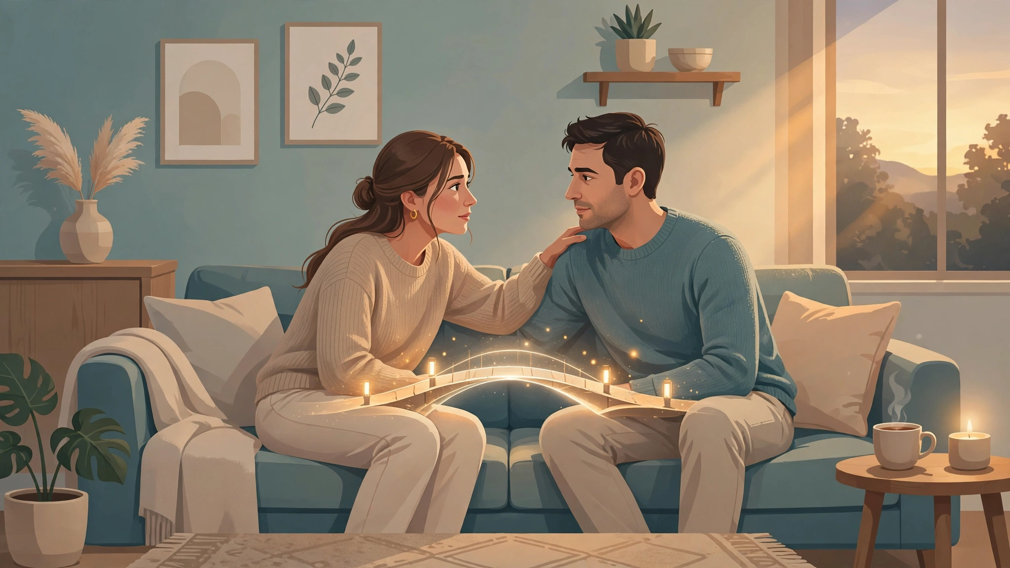 Couple having a gentle conversation about partner pulling away sexually