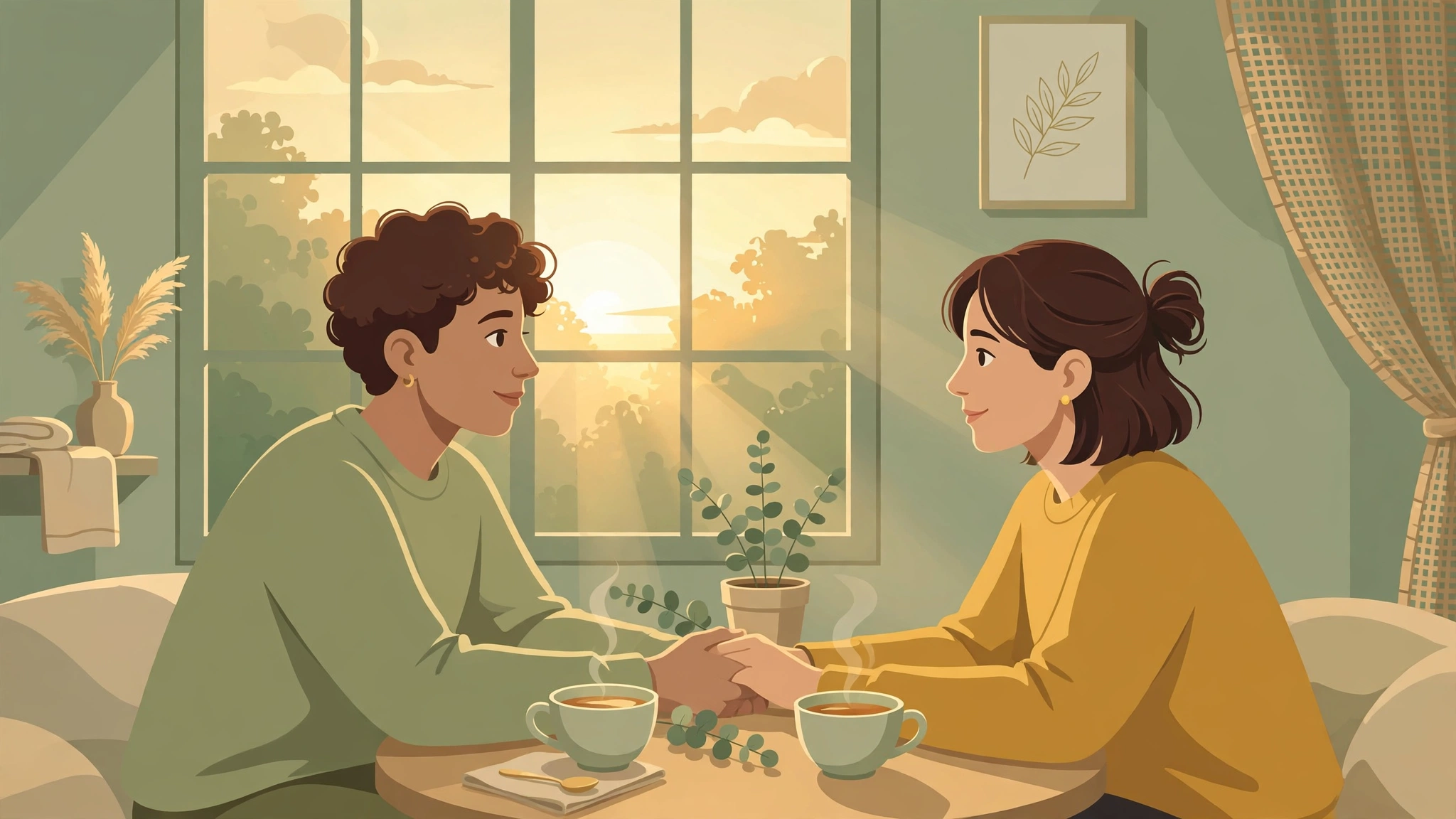 Couple holding hands while reconnecting after a partner pulled away sexually