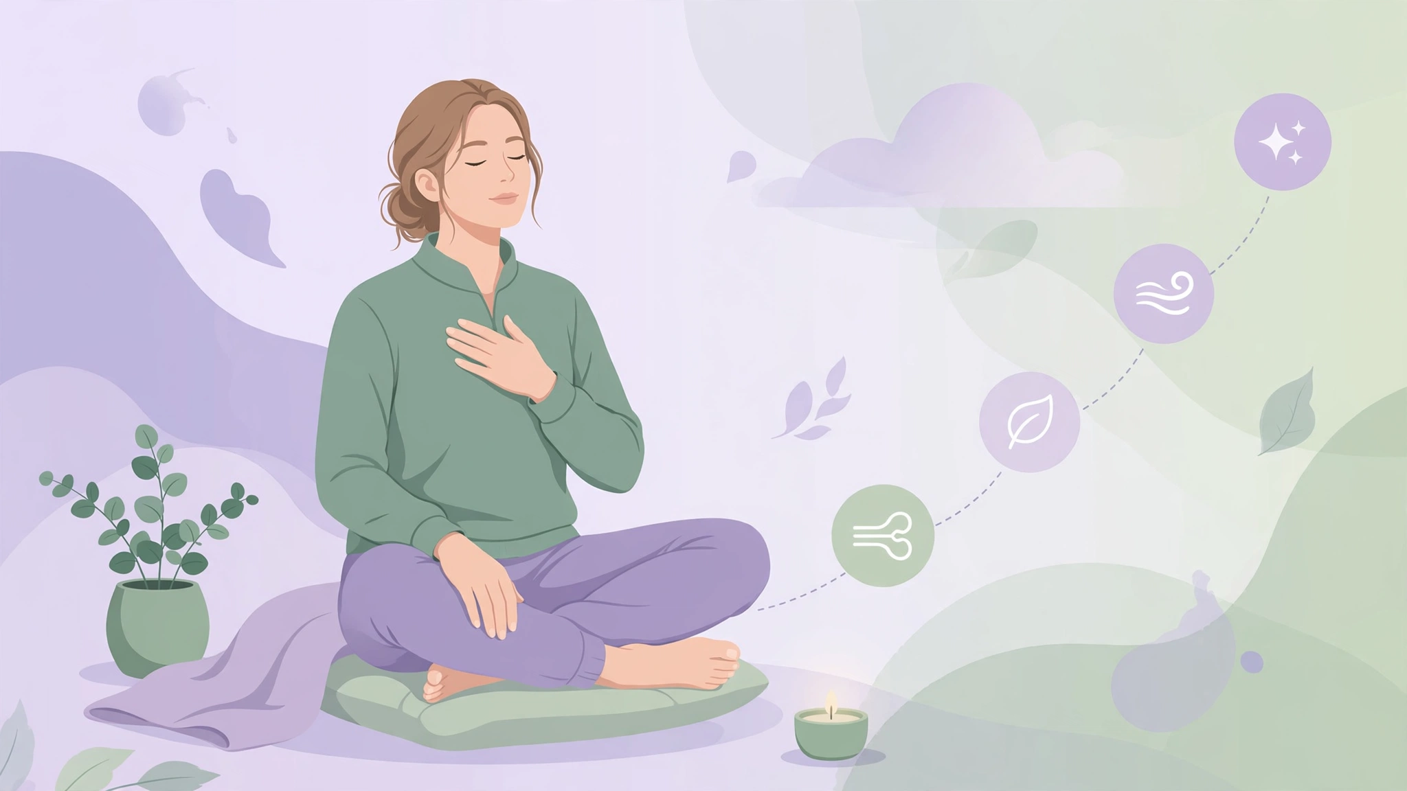 Woman practicing relaxation during vaginismus symptoms treatment recovery